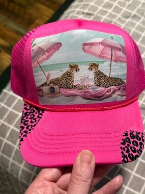 Beach Cheetahs Trucker Hat – Bright Pink – Leopard Print Brim – Adjustable